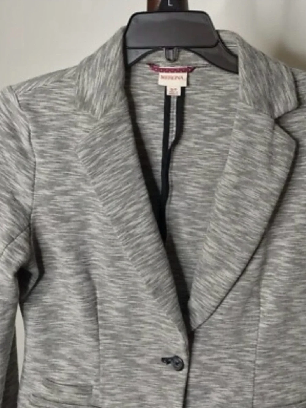 Merona  Gray &  White Single Button Collared notched lapel Blazer  Pockets SZ L